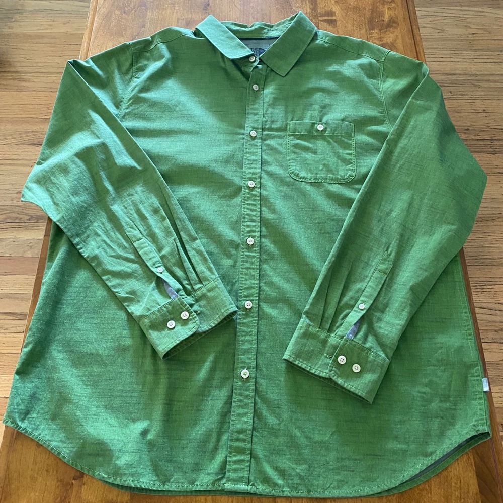 The North Face Mens XXL Green Long Sleeve Button Down Shirt Slub Texture Cotton